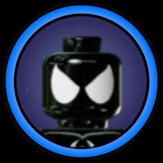 an image of a black and white object in the middle of a blue circle with two eyes on it