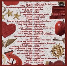 a poem written in red and gold with hearts, stars, and other items on it