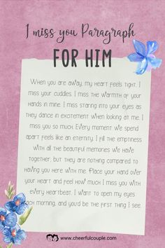 Cute Image of I Miss You Paragraph for Him - A love note for your husband or boyfriend Boyfriend Scrapbook, Letter For Him, Paragraphs For Him