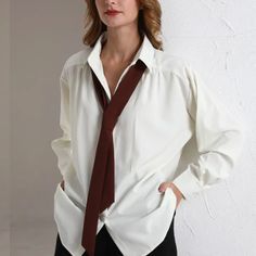 Adily Casual Tie Shirt Blouse Light Academia Vibes, Breast Sizes Chart, Loose Tie, Hip Hop Fashion 90s, Light Academia Aesthetic, 90s Fashion Grunge, Perfect Summer Outfit, Casual Tie, Aesthetic Picture