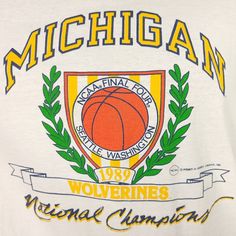 Michigan Wolverines Basketball T Shirt Vintage 80s 1989 Final Four Champions Made In USA Mens Size MediumCondition: pre-owned, perfectly worn and faded, slim vintage fit, tag says large but measures like a mediumMeasurements:Collar to hem: 27. 5 inchesUnderarm to underarm: 20 inchesInternational Buyers - Please Note: Import duties, taxes, and charges are not included in the item price or shipping cost. These charges are the buyer's responsibility. Please check with your country's customs office Vintage Sports T Shirt, Vintage Basketball Shirt, Michigan Wolverines Basketball, Basketball Graphics, 80s Sport, Nyc Fall, Vintage Michigan, Vintage Basketball, Logo Design Inspiration Branding