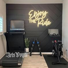 the gym is equipped with stationary bikes and exercise equipment for people to enjoy the ride