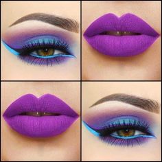 Purple Eye Makeup, Purple Lips, Purple Makeup, Colorful Eye Makeup