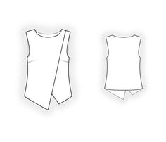 the front and back views of a women's tank top, with one side cut out