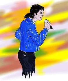 a drawing of a man singing into a microphone