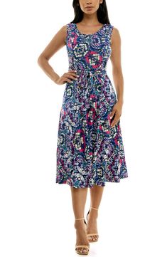 Nina Leonard Crewneck Sleeveless Midi Dress | Nordstromrack Summer Events, Printed Midi Dress, Midi Dress Sleeveless, Midi Dress, Crew Neck