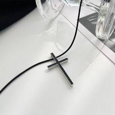 Material: Alloy Color: 01 White K 5955 Fashion Element: Cross Style: Europe and America Black Cross Necklace, Necklaces Black, Cross Choker, Mens Necklace Pendant, Cross Necklaces, Pendant Necklace Simple, Christian Fashion, Simple Leather, Classic Necklace