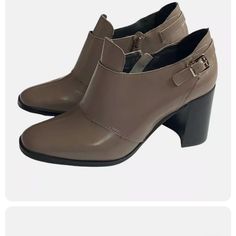 Never Worn Round Toe Booties For Office In Fall, Fall Round Toe Booties For Office, Fall Office Booties With Round Toe, Office Booties With Reinforced Heel And Round Toe, Fall Office Booties With Closed Toe, Casual Office Heels Ankle Boot, Casual Office Ankle Boot Heels, Trendy Round Toe Booties For Formal Occasions, Beige Ankle Boot Heels For Work