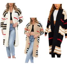 Great Shopping Women Chunky Knitted stripe Oversized Cardigan Balloon Sleeve Long Maxi Cardigan, Womens Sweaters Maxi Cardigan, Pocket Cardigan, Long Balloons, Oversized Cardigan, Support Team, In The Studio, Long Maxi, Sweater Coats, Jumpers And Cardigans