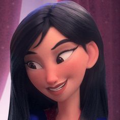 a close up of a cartoon character with black hair and blue eyes smiling at the camera