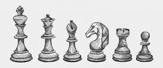 a set of chess pieces drawn by hand