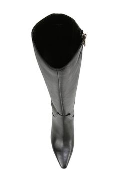 A full-length side zip climbs the leather shaft of this fierce knee-high boot with a flared heel and pointy toe for a pinch of Western charm. 2 1/8" heel 14" shaft; 14 1/2" calf circumference Contour+ Comfort technology Leather upper/synthetic lining and sole Imported Knee-high Boots With Zipper Closure, Wide Calf Knee-high Boots With Leather Lining For Office, Wide Calf Knee-high Boots With Zipper, Office Wide Calf Knee-high Boots With Leather Lining, Office Knee-high Boots With Leather Lining And Wide Calf, Tall Leather Knee-high Boots, Knee-length Boots With Zipper Closure, Wide Calf Knee-high Boots With Snip Toe For Work, Wide Calf Knee-high Heeled Boots With Zipper