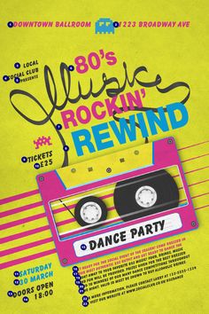 an old school party poster with cassette tape