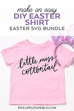 a pink shirt with the words little miss's cottontail on it and a purple flower