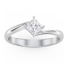 a white gold ring with a princess cut diamond