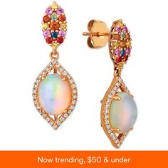 in stock 14k Rose Gold Jewelry, Rose Gold Drop Earrings, Levian Jewelry, Multi Sapphire, Le Vian, Orange Sapphire, Green Sapphire, Jewelry Repair, Yellow Sapphire