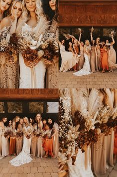 the bride and her bridal party are posing for pictures