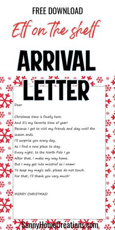 an advert for the arrival letter from santa claus's helper, with snowflakes on it