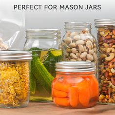 mason jars filled with different types of food