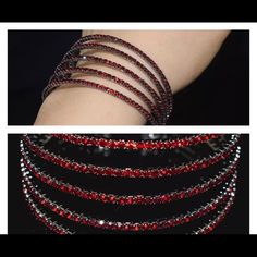 Red Rhinestone Cuff Bracelet Adjustable Red Bracelet With Rhinestones, Red Crystal Bracelets With Rhinestones, Elegant Red Crystal Bracelet, Red Crystal Bracelet With Rhinestones For Party, Red Rhinestone Bracelets For Party, Red Crystal Rhinestone Bracelet For Party, Red Rhinestone Crystal Bracelet For Party, Elegant Red Crystal Bangle Bracelet, Red Crystal Bracelet For Party