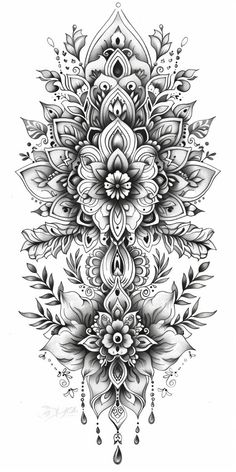 an intricate black and white tattoo design