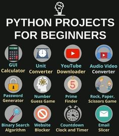 a poster with the words python projects for beginners in different colors and sizes, including numbers