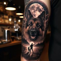 a man with a wolf tattoo on his arm