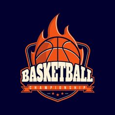 the basketball logo is shown on a dark background, with flames coming out of it