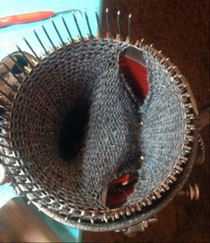 a close up view of a hair brush holder