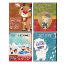 four different children's books with pictures of animals and snowmen on the covers