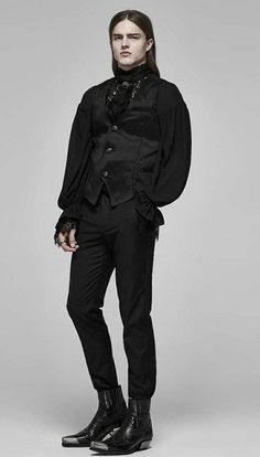 Gothic Suit Aesthetic, Villain Fashion Men, Victorian Goth Outfits Men, Neo Gothic Aesthetic, Romantic Goth Male, Romantic Goth Men, Gothic Male Outfit, Classic Goth Outfits, Men Gothic Fashion