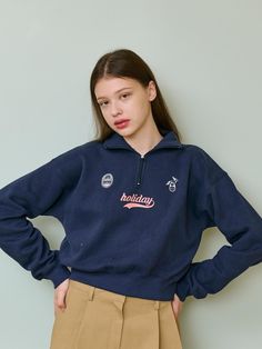 Composition : COTTON 100%Color : NAVY_FREECountry of Origin : KOREA Navy Half-zip Sweatshirt For Fall, Navy Half-zip Casual Sweatshirt, Casual Navy Half-zip Sweatshirt, Christmas Bazar, Zip Ups, Composition, Top Outfits, Navy, The Originals