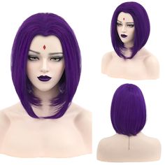 PRICES MAY VARY. 【Top Wig design】: This purple short bob wig design is inspired by with widow's peak hairstyle and perfectly interprets the character.When you wear this cosplay wig you are a superhero and become the protagonist of the whole party. 【High Quality Material】: This Raven cosplay wig is made of 100% high quality high temperature resistant synthetic fiber, very realistic In natural light, close to human hair, unlike cheap shinning wigs,more supple, minimizing knots and falling out.Deta Raven Superhero, Titans Raven, Purple Bob, Bob Straight, Widow's Peak, Anime Wigs, Halloween Costume Party, Halloween Wigs, Purple Halloween