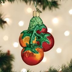 an ornament hanging from a christmas tree