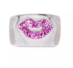 Pucker up! This Bestselling resin ring style comes in a clear rectangular, baby pink, white, and lime green base with an option of a hot pink, baby pink, pink, red, blue, or green lip charm. Suede Brooks, Green Lips, Resin Ring, White Hot, Green Baby, Madison Beer, Ring Style, Pink Baby, Pink Pink