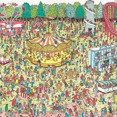 an illustration of a carnival with many people