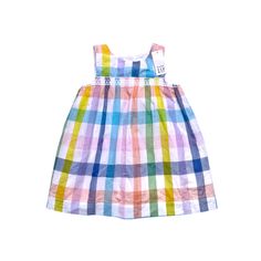 Baby Gap Sleeveless Dress Size 12-18 Months Multicolored Plaid Embroidered Trim Button Back New With Tags Attached Smoke Free And Pet Free Home Cotton Dresses With Buttons For Playtime, Multicolor Sleeveless Sundress For Playdate, Multicolor Sleeveless Dress For Summer Playtime, Multicolor Sleeveless Sundress For Play, Sleeveless Multicolor Playwear Dress, Gap Sleeveless Cotton Dress, Sleeveless Cotton Dress By Gap, Playful Multicolor Cotton Sleeveless Dress, Multicolor Sleeveless Dress For Playtime In Spring