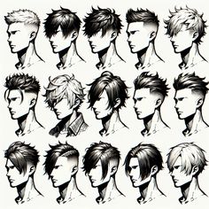 a bunch of different hairs styles and haircuts for men in black and white