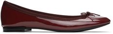 Patent leather ballerina flats in burgundy. · Bow accent at vamp · Grosgrain trim at collar · Leather insole · Plain-woven cotton lining · Stacked leather heel · Treaded rubber sole Available exclusively at SSENSE. Supplier color: Pommard Elegant Red Ballet Flats With Flat Heel, Elegant Red Ballet Flats With Almond Toe, Elegant Red Leather Ballet Flats, Elegant Red Almond Toe Ballet Flats, Elegant Red Ballet Flats With Leather Sole, Elegant Ballet Flats With Rubber Sole For Fall, Classic Red Ballet Flats For Formal Occasions, Elegant Red Ballet Flats For Work, Classic Red Formal Ballet Flats