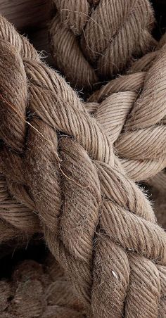 closeup of rope on the side of a boat or ship, with knots in it