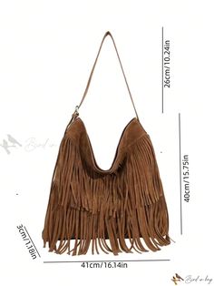 Bird in Bag - European-American Retro Style Tassel Shoulder Bag with Large Capacity - Ideal for Fashionable Vintage, Retro, Bohemian, and Vacation Looks. Suitable for Teen Girls, Women, College Students, Rookies, and White-collar Workers – Perfect for Office, Work, Business, Commute, Outdoors, Travel, and Outings. Elevate your Style with this Spacious Chic Brown Fringe Hobo Bag, Chic Brown Hobo Bag With Tassels, Trendy Beige Shoulder Bag With Fringe, Trendy Fringe Hobo Bag For Travel, Trendy Fringed Hobo Bag For Travel, Beige Fringed Hobo Bag For Daily Use, Beige Fringe Hobo Bag For Daily Use, Bohemian Shoulder Bag For Daily Use And Fall, Bohemian Shoulder Bag For Daily Use In Fall