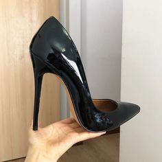 Soufree - Plus Size 40-48 Solid Black 15cm Extremely High Heel Pointy Toe Stiletto Pumps Slip On Crossdress Gragon Queen Shoes Product information Brand Name: Tikicup Size 40~42: Heel Height 14cm Size 43~45: Heel Height 14.5cm Size 46~48: Heel Height 15cm Upper Material: Patent Leather Lining Material: PU Insole Material: PU Outsole Material: Rubber Queen Shoes, Black Patent Leather Shoes, Designed Shoes, Patent Shoes, Pump Types, Classic Pumps, Scalloped Trim, Black Leather Shoes, Stiletto Pumps