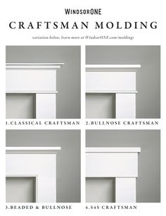 four different types of molding are shown in this brochure for windowstone craftsmans