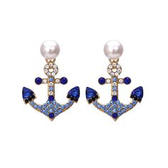 PRICES MAY VARY. Material: The fashionable diamond studded boat anchor retro geometric pearl earrings are made of high-quality metal material, with exquisite design, meticulous surface treatment, low allergenicity, and are very suitable for daily wear, adding a touch of low-key charm to any outfit. Size: This diamond studded boat anchor retro geometric pearl earring measures 4.2cm x 3cm and weighs approximately 11g. Fashionable and impressive, it will definitely attract people's attention in any Crab Earrings, Nautical Accessories, Anchor Earrings, Funny Earrings, Navy Sailor, Blue Anchor, Retro Earring, Nautical Jewelry, Nautical Anchor