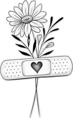 a drawing of a flower with a heart on it