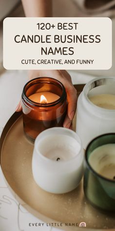 Four candles on a tray. Candle Business Names, Diy Candle Business, Company Name Ideas, Candle Photography Ideas, Store Names Ideas, Candle Logo Design