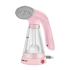 a pink electric hand mixer on a white background