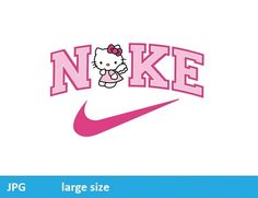 a pink nike logo with hello kitty on it