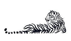 a black and white drawing of a tiger laying down