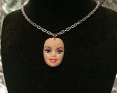 Necklace Barbie, Barbie Ring, Barbie Necklace, Barbie Doll Head, Creepy Earrings, Real Barbie, Silhouette Necklace, Barbie Paper Dolls